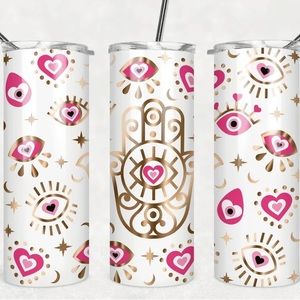 Pink Skinny Tumbler 20 oz  stainless  Steel Evil Eye, Greek Evil Eye,